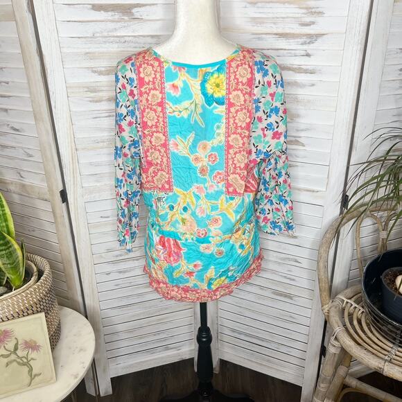 TOLANI COLLECTION Women's Vittoria Aqua Floral Tunic Top Modal Multicolor M NWT - Picture 15 of 16